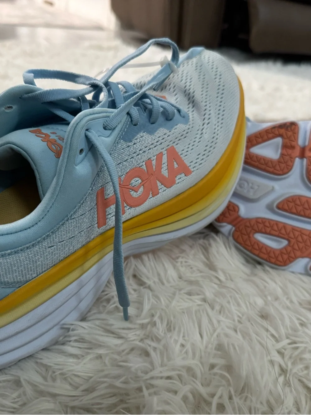 Hoka Women's Light Blue, Yellow & Coral Running Shoes size 9.5B - Picture 4 of 8